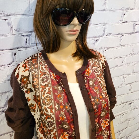 NEW YORK & COMPANY, Boho brown and burgundy button up cardigan - Picture 5 of 10